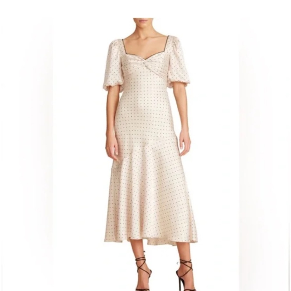 ML MONIQUE LHUILLIER Dotted Satin Twist Midi-Dress